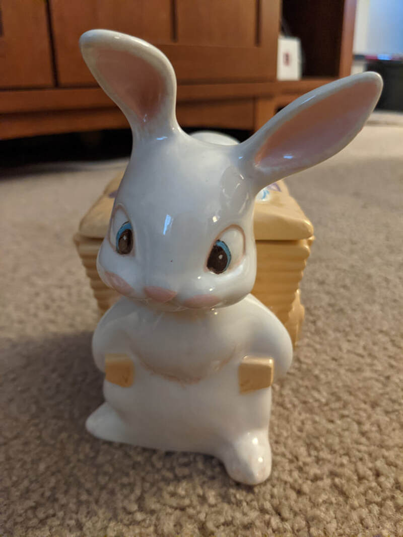 Easter bunny pulling lidded basket (Photo 1 - head on close up)