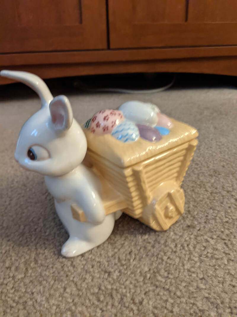 Easter bunny pulling lidded basket (Photo 2 - side view 1)