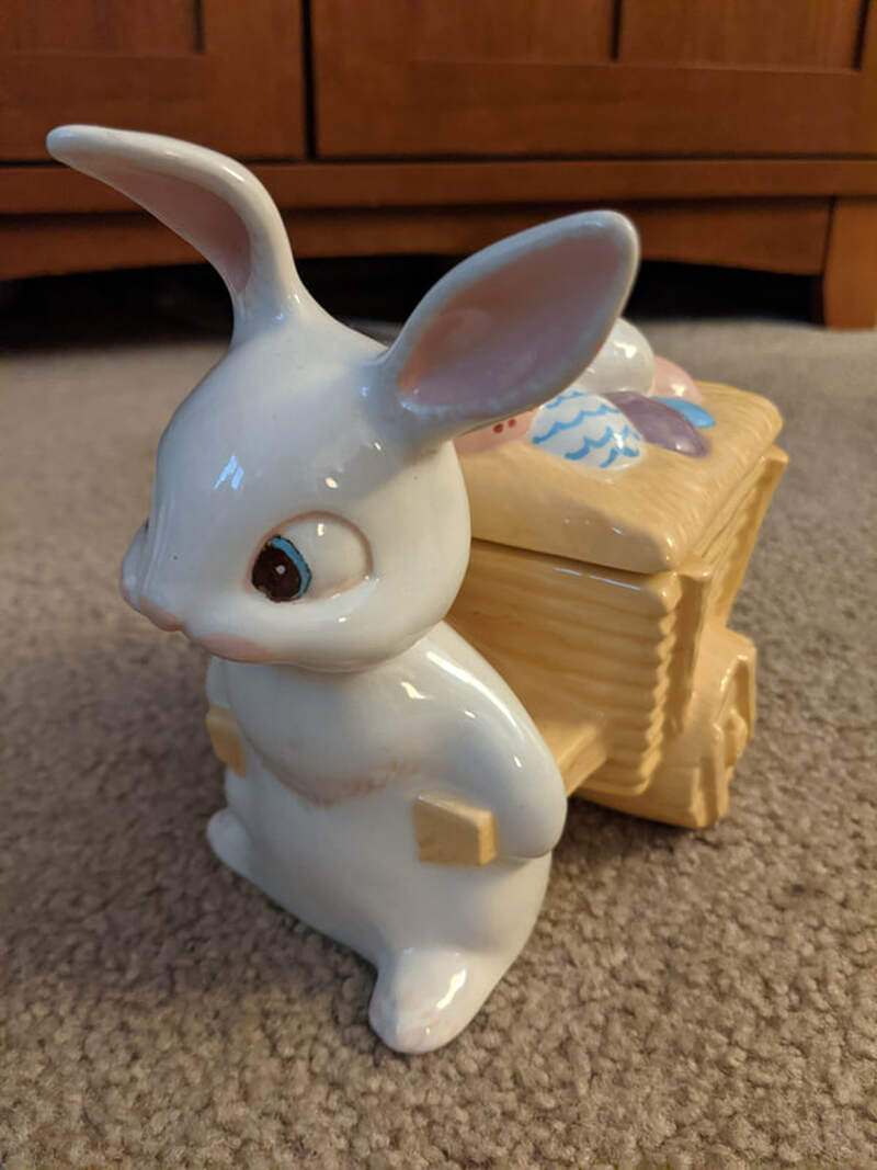 Easter bunny pulling lidded basket (Photo 2 - side view 2)